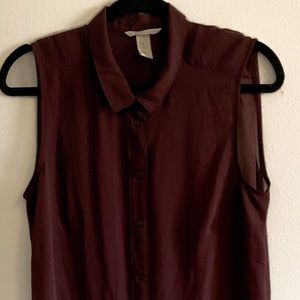 Brown sleeveless high low blouse